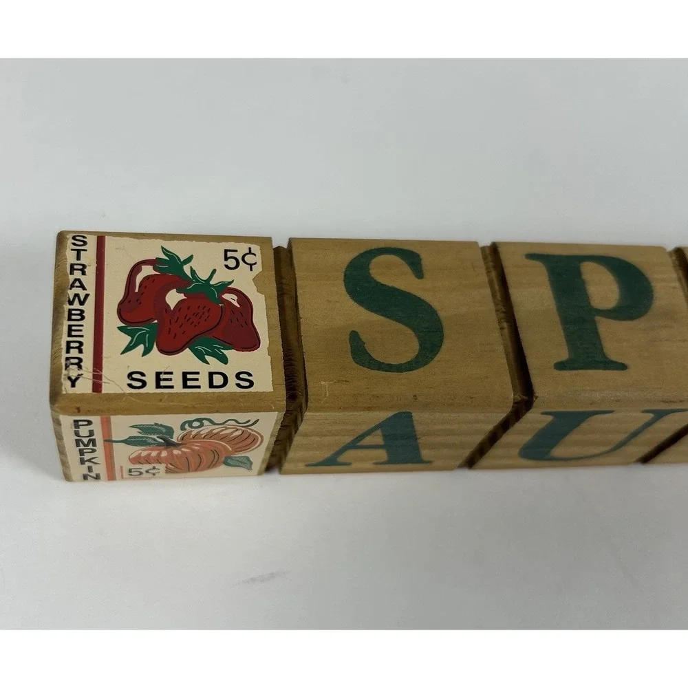 VTG 90s Alphabet Block Seasons Sign Seed Packet Themed Country Decor